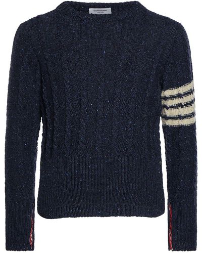 Thom Browne Twist Cable Crewneck Wool Sweater - Blue