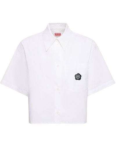 KENZO Boke Cropped Cotton Poplin Shirt - White