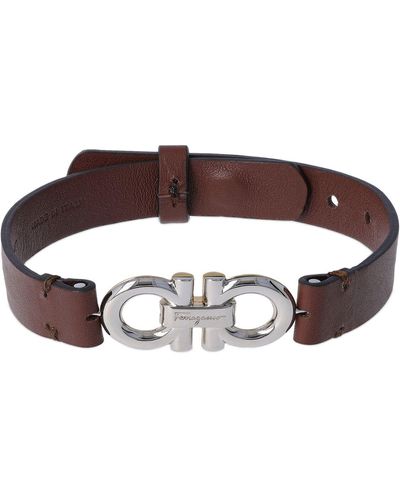 Ferragamo Reversible Gancio Leather Bracelet - Brown