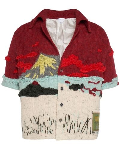 Bottega Veneta Camicia in lana a intarsio - Rosso