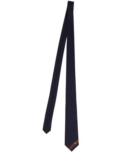 Gucci Cravatta in seta con dettaglio Web e ape - Blu