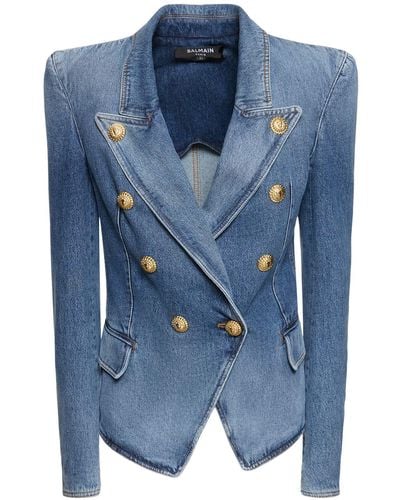 Balmain Jacke Aus Baumwolldenim Mit 8 Knöpfen - Blau