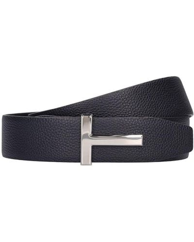 Tom Ford 4cm Reversible Leather T Belt - White