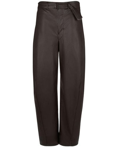 Lemaire Belted Leather Trousers - Grey