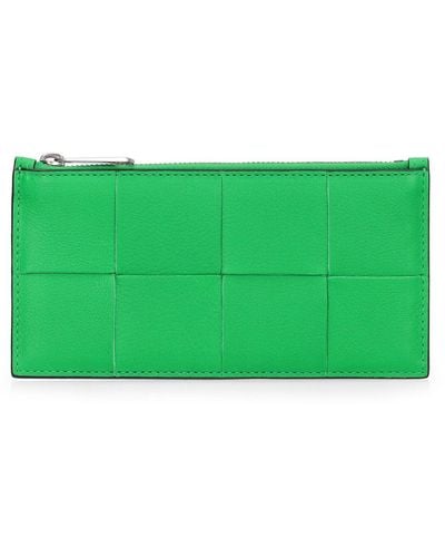 Bottega Veneta Cassette Leather Zipped Card Case - Green