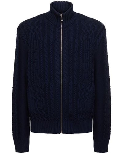 Versace Pull-over zippé en laine brodée medusa - Bleu
