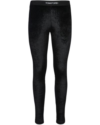 Tom Ford Logo Stretch Velvet leggings - Black