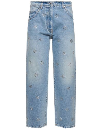 MSGM Cotton Denim Crop Jeans - Blue