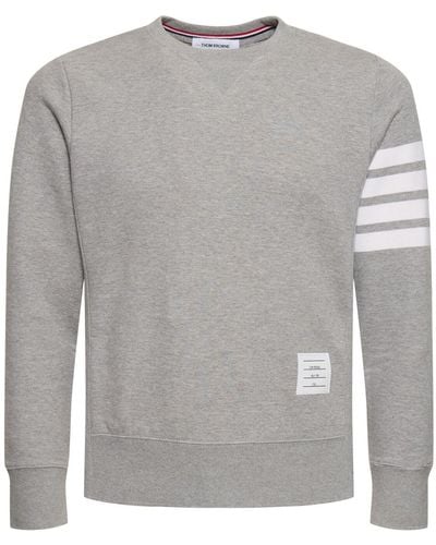 Thom Browne Cotton Jersey Sweatshirt W/ Stripes - Grey