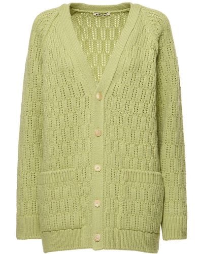 AURALEE Rib Knit Wool Cardigan - Green