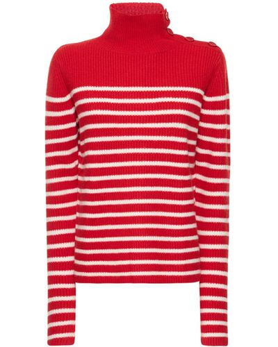Aspesi Striped Wool Knit Turtleneck Jumper - Red