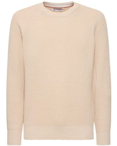 Brunello Cucinelli Cotton Knit Crewneck Sweater - Natural