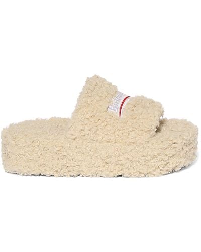 Balenciaga 10mm Furry Faux Shearling Sandals - Natural