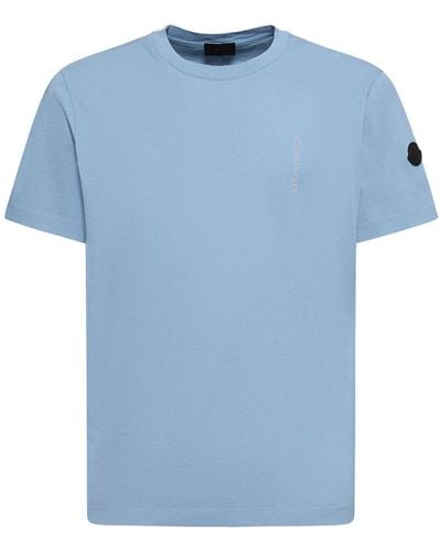 Moncler Leichtes T-shirt Aus Baumwolljersey - Blau