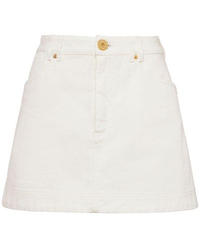 Balmain Trapeze Western Denim Mini Skirt - White