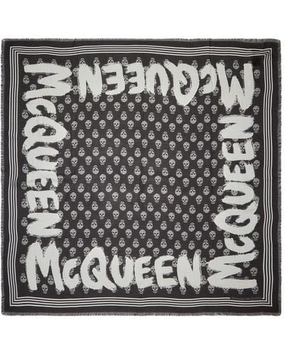 Alexander McQueen Foulard In Modal Con Logo - Nero