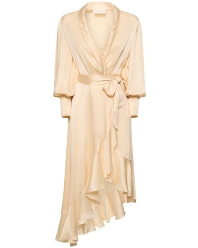 Zimmermann Silk Midi Wrap Dress - Natural