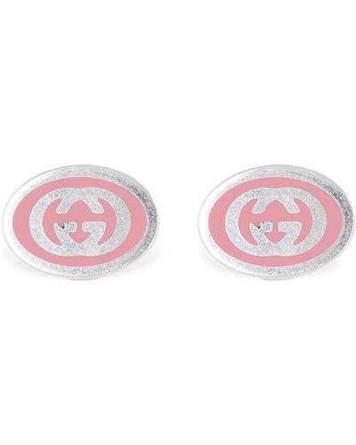 Gucci Interlocking Gg Silver Stud Earrings - Pink