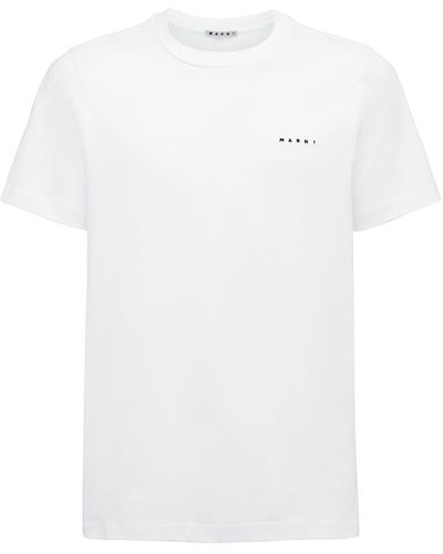 Marni T-shirt Aus Baumwolljersey Mit Gesticktem Logo - Weiß