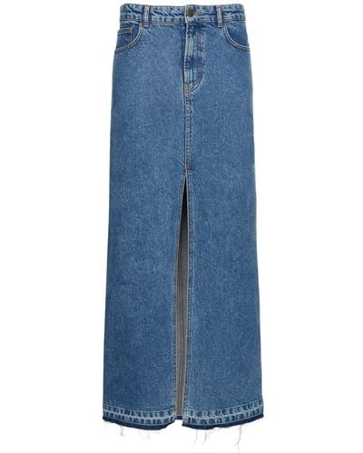 Philosophy Di Lorenzo Serafini Denim Long Skirt W/ Front Slit - Blue