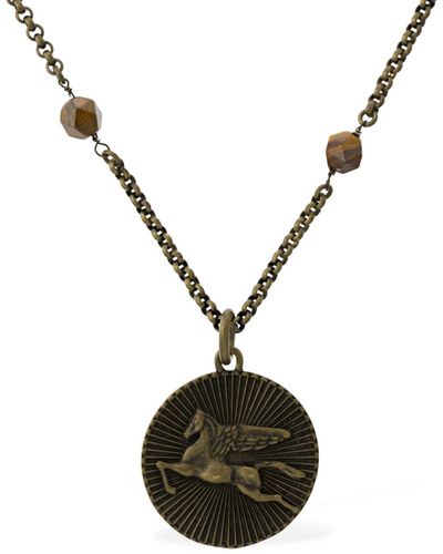 Etro Tiger Eye Chain Necklace W/ Pegasus - Metallic