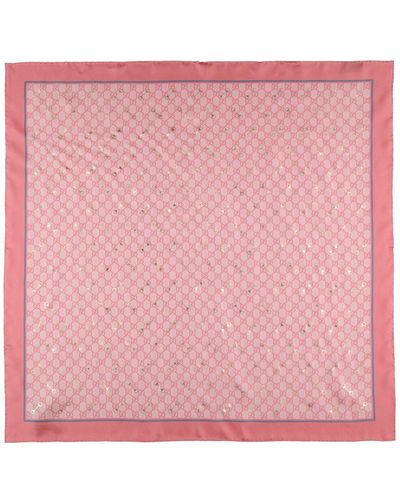 Gucci gg & Horsebit Print Silk Scarf - Pink