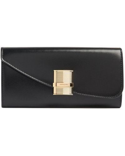 Ferragamo Leather Wallet W/ Chain - Black