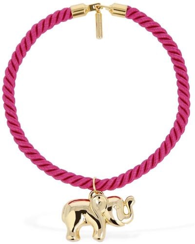 Timeless Pearly Elephant charm cotton wire necklace - Rosa