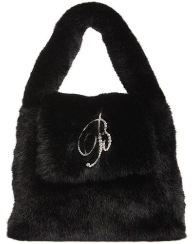 Blumarine Logo Faux Fur Top Handle Bag - Black