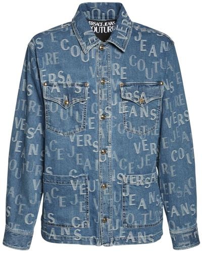 Versace Overshirt Aus Baumwolldenimjacquard Mit Logo - Blau