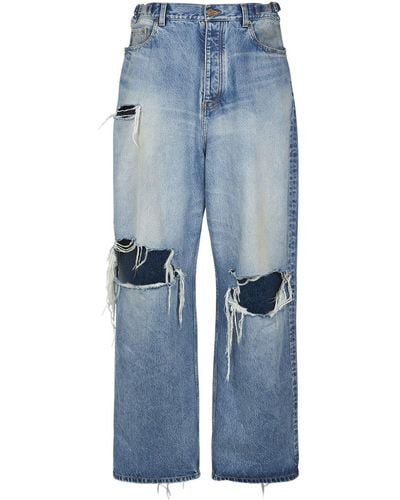 Balenciaga Destroyed Super Large Cotton baggy Jeans - Blue