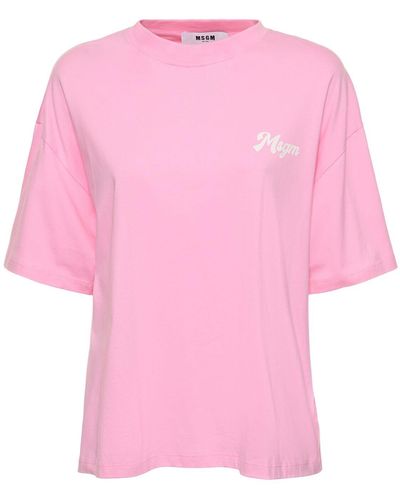 MSGM T-shirt boxy fit in cotone con logo - Rosa