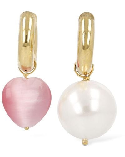 Timeless Pearly Asymmetrische Ohrringe "pearl & Heart" - Pink