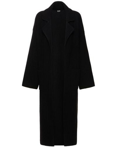 Totême Rib Knit Wool Blend Coat - Black