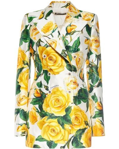 Dolce & Gabbana Rose Print Satin Jacket - Yellow