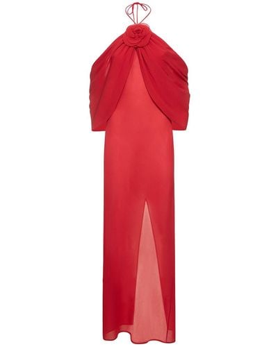 Magda Butrym Halterneck Cape-effect Stretch-silk Maxi Dress - Red