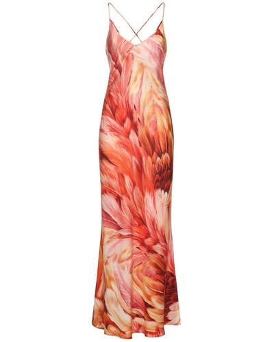 Roberto Cavalli Printed Silk Twill Long Dress - Red