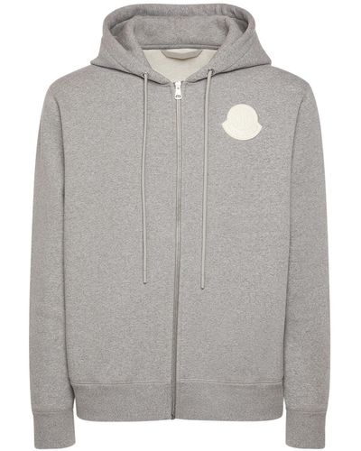 Moncler Brushed Cotton Zip-Up Sweatshirt - Gray