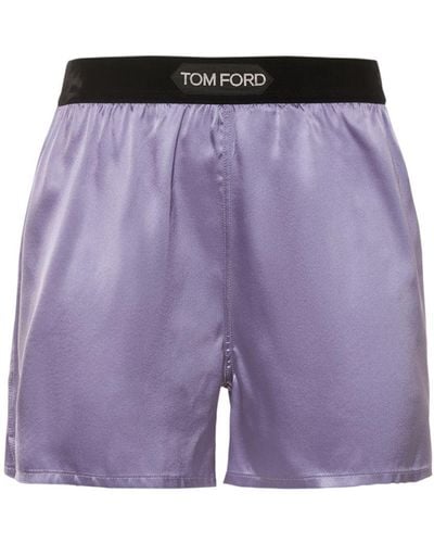 Tom Ford Logo Silk Satin Mini Shorts - Purple