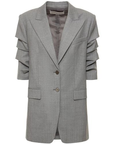 Michael Kors Single Breasted Gathered Wool Jacket - Gray