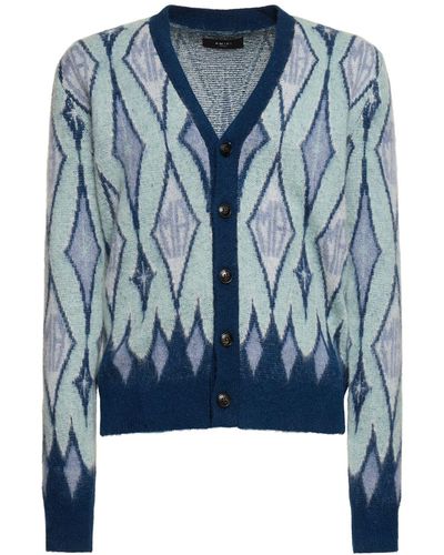 Amiri Cardigan argyle in maglia di misto mohair - Blu