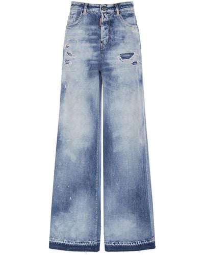 DSquared² Traveler Washed Wide Jeans - Blue