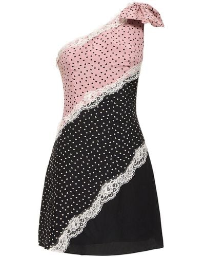 Alessandra Rich Heart Print Silk Cady Mini Dress - Multicolor