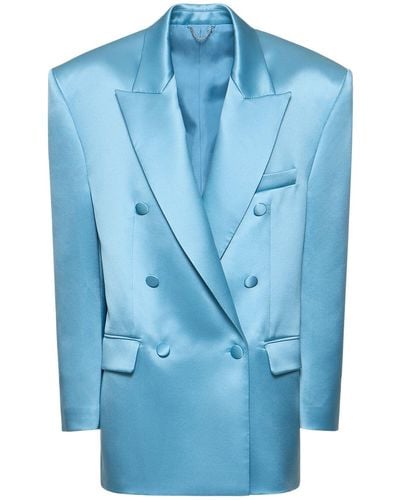 Magda Butrym Silk Satin Oversized Blazer Jacket - Blue