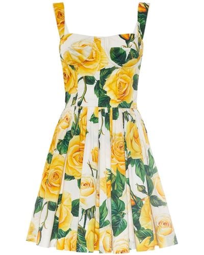 Dolce & Gabbana Vestido corto de popelina plisado - Amarillo