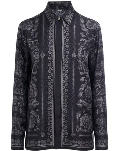 Versace Barocco シルクツイルフォーマルシャツ - ブラック