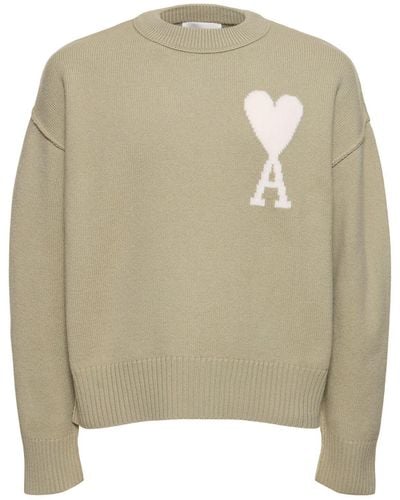 Ami Paris Adc Felted Wool Knit Sweater - Natural