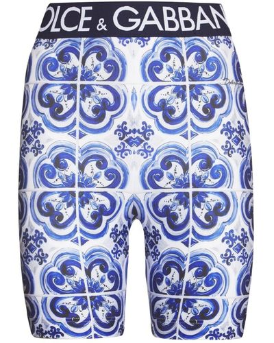 Dolce & Gabbana Short Cycliste En Jersey Imprimé Avec Bande Logo - Bleu