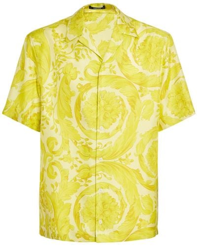 Versace Barocco Print Silk Twill Shirt - Yellow