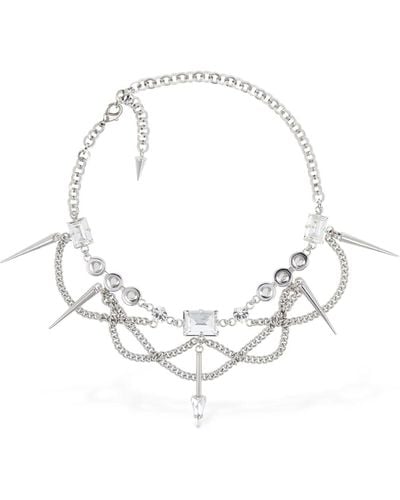 Alessandra Rich Chain Necklace W/ Spikes & Crystals - White